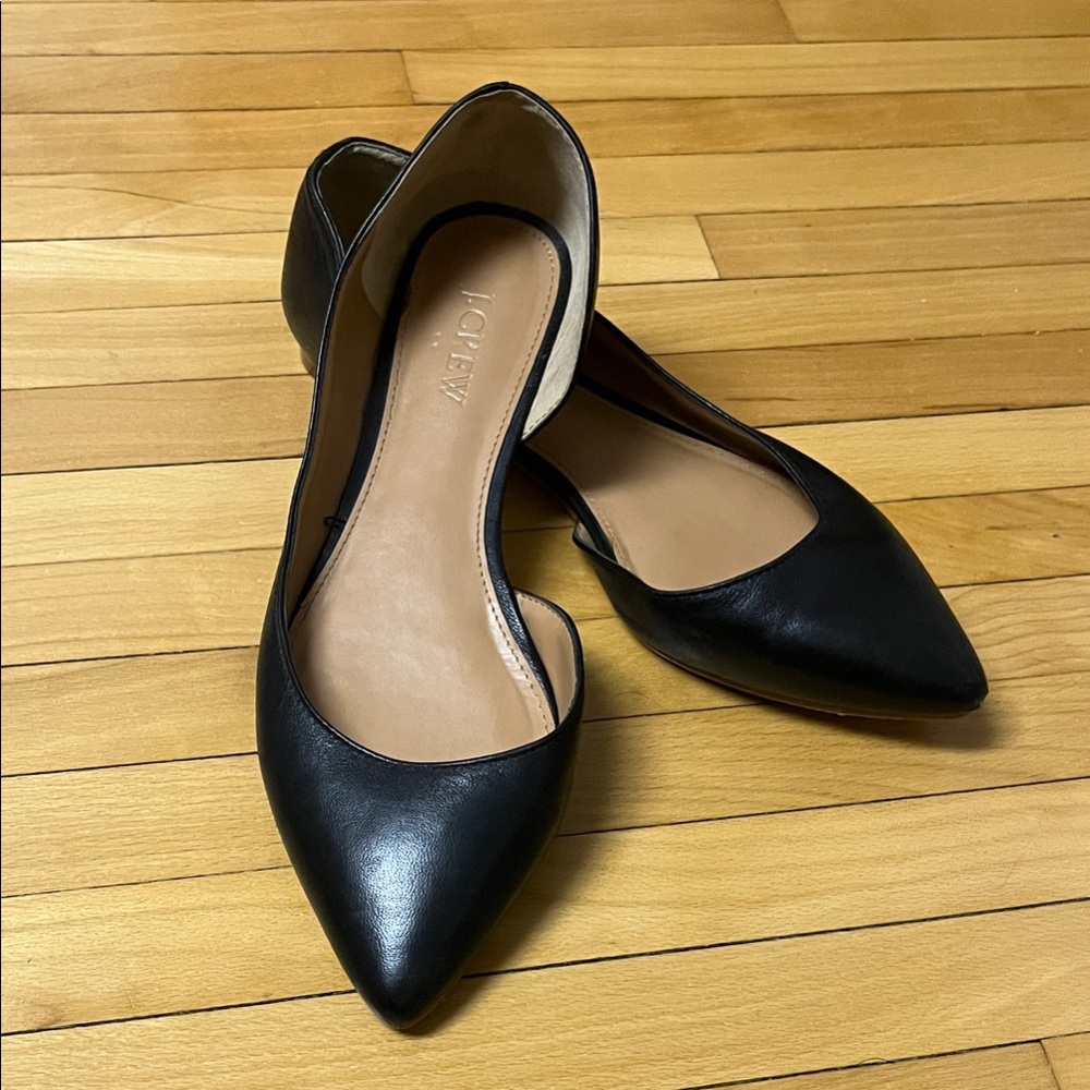 J. Crew Black Leather Pointed Flats